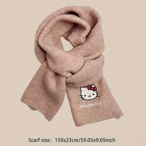 Pink Hello Kitty Embroidered Winter Scarf 59”x9” Big NWT